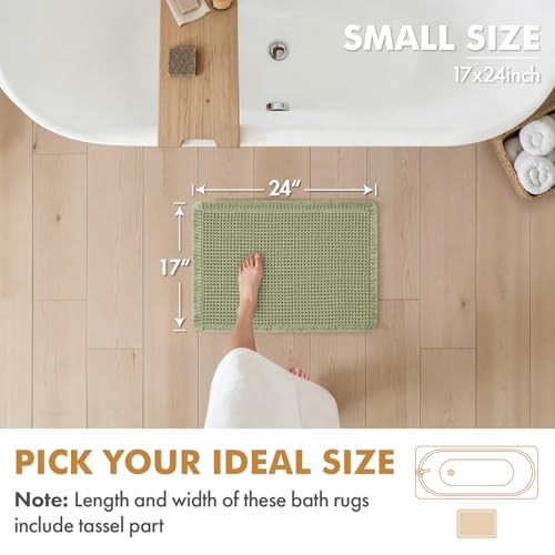 MIULEE Set of 2 Waffle Bathroom Rugs, Boho Bath Rugs Non Slip Washable, Super Absorbent Bath Mats, Ultra Soft Rubber Backed Shower Mats for Bathroom Floor, Tub and Shower, Sage Green, 17x24 Inch - color: Sage Green, size: 17''x24''