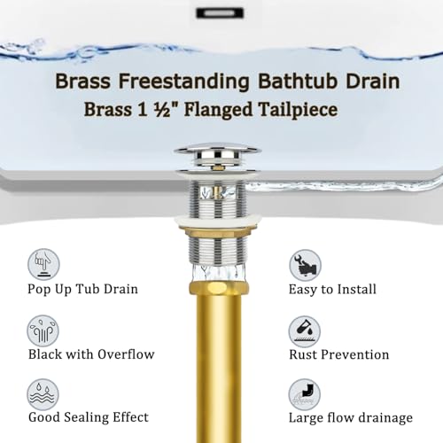Free Standing Tub Drain Kit, Freestanding Tub Drain, Pop-Up Freestanding Bathtub Drain Stopper, Compatible with Freestanding Bathtub Drain Rough-in Kit (Chrome) - color: Chrome