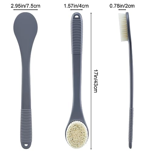Back Scrubber for Shower, Shower Body Brush for Cleaning with Long Handle for Showering, 17 Inch Back Washer Exfoliator for Shower Men Women with Non-Slip Handle, Adhesive Hook (Gray) - size: Gray - Artificial Bristles