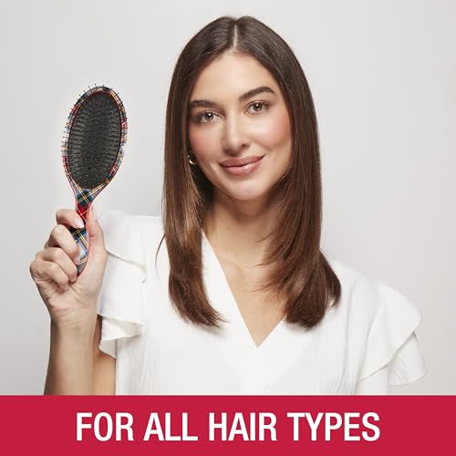 Conair Detangling Hair Brush Set 3 Pack, Use Wet and Dry and ideal for All Hair Types, Detangler Brushes for Women and girls, gifts for her, Tartan, Red, Green - color: Tartan, Red, Green, size: 3 Count Full Size