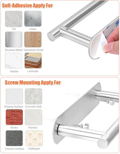 YUET Toilet Roll Holder, Self Adhesive or Screw In Wall Mounted Options, Double Post Pivoting Tissue Roll Holder, Stainless Steel Rustproof Stick On No Drilling Wall Mount for Bathroom, Brushed Nickel - color: Silver-pivoting
