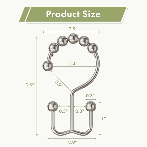 Amazer Shower Curtain Hooks, 12PCS Rust-Resistant Metal Double Shower Curtain Rings for Curtain Rolling Shower Hooks, Shower Rings for Bathroom Shower Curtain Rod, Nickel - color: Nickel, style: Modern - Double Hooks