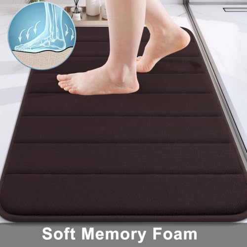 Buganda Memory Foam Bath Mat, 24" x 16", Ultra Soft Bathroom Rugs, Water Absorbent and Machine Washable Bath Rug for Bathroom, Shower, and Tub, Brown - color: Brown, size: 24" X 16"