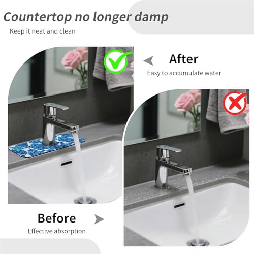 Faucet Fast Absorbent Pad - Blue Rose Drying Pad, Suitable For Kitchen, Bathroom, Island And Other Scenes - color: Blue Rose
