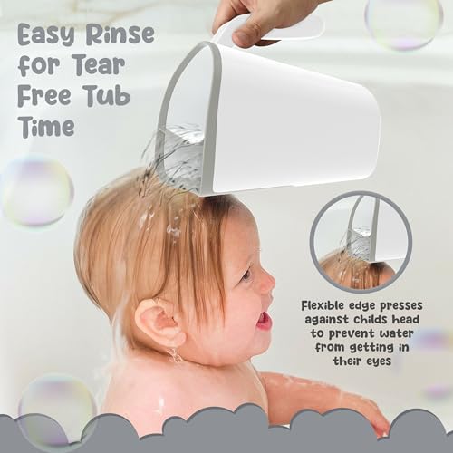 Shampoo Rinse Cup for Kids | Baby Bath Pail | Tear Free Baby Rinser Pail - color: White/Gray