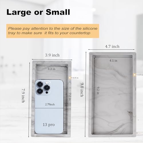 Silicone Bathroom Vanity Tray Dish Soap Holder Sink Organizer, Marble Grey | Large, Thickened Silicone, Easy to Clean, Waterproof, Non-Slip, for Countertop, Kitchen, Bedroom, Dresser - color: Marble Gray, size: 9.8" x 4.7"