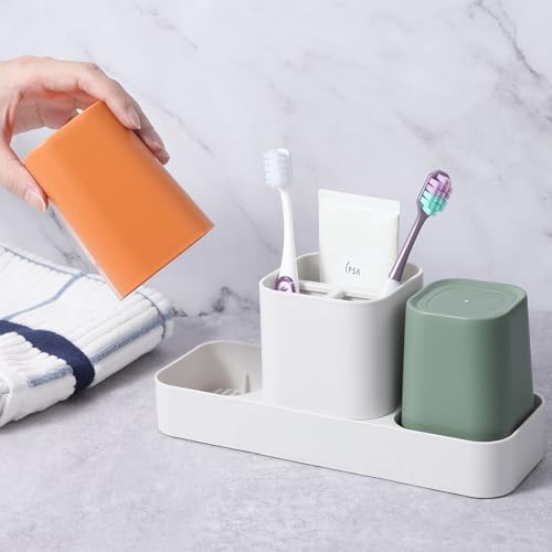 Toothbrush Holder for Bathroom, Bathroom Organizer Storage Set with 2 Cups, Kids Electric Toothbrush Holder, Bathroom Accessories Storage for Toothpaste