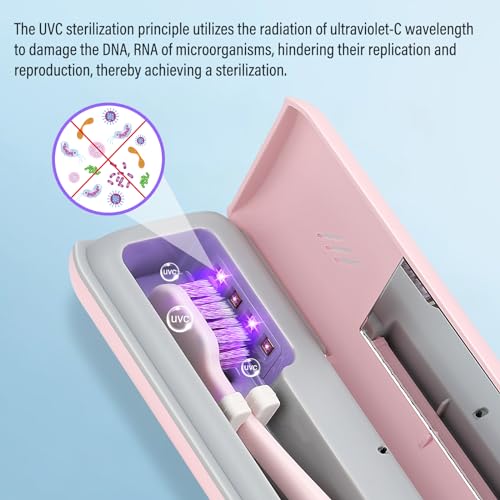 YourMate Toothbrush Sanitizer Case Travel Toothbrush Covers Case for Houshold and Traveling Power by AA Battery or USB-C Pink - color: Pink