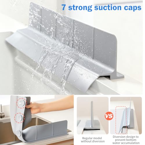 23" Silicone Kitchen Sink Splash Guard - Strong Suction Cup Design, Faucet & Countertop Protector for Bathroom & Sink Edge, Dishwasher Safe