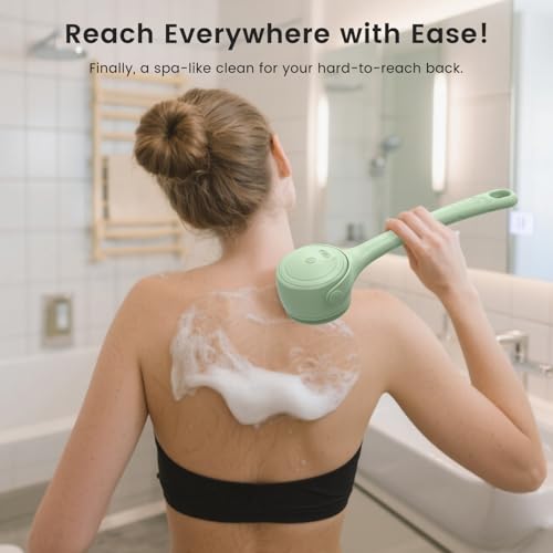 Electric Back Scrubber for Shower - Waterproof Rechargeable Exfoliating Brush for Deep Cleansing, Soft Bristles for Sensitive Skin, Dry/Wet Use for Back, Arms & Legs - color: Mint Green