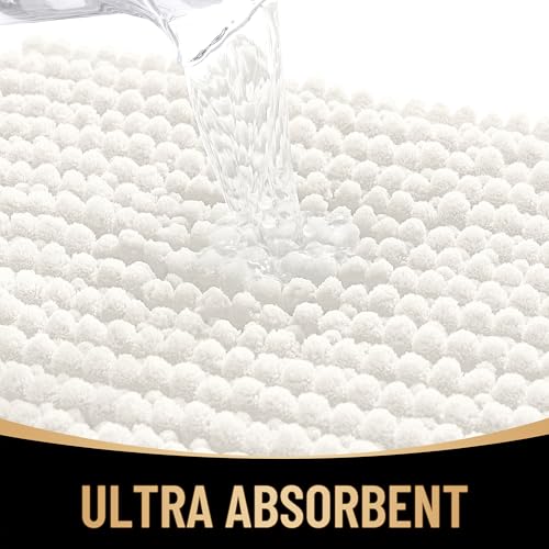 OLANLY Thick Large Bathroom Rugs 44x32, Extra Soft Absorbent Chenille Bath Rugs, Rubber Backing, Machine Wash Dry, Bath Mats for Bathroom Floor, Tub and Shower, Home Decor Accessories, Ivory - color: Ivory, size: 44" X 32"