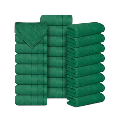 Casa Lino Face Towels & Body Wash Cloths for Showering - 100% Cotton Wash Cloths for Bathroom - Highly Absorbent & Quick Drying Washcloth Set - Cotton Washcloths 24 Pack (12" x 12") - (Green) - color: Green