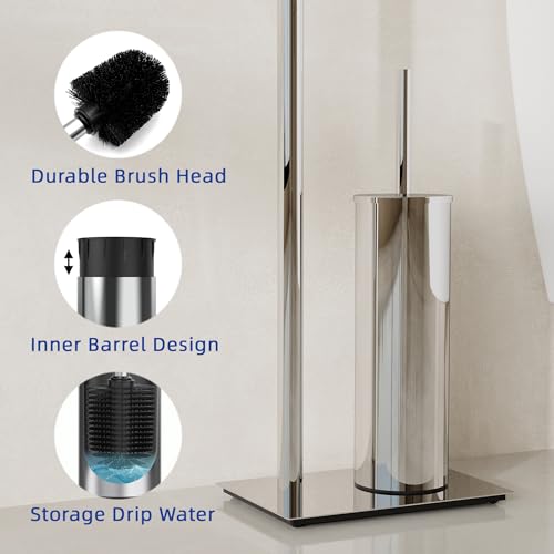 RUACQ Toilet Paper Holder Stand with Toilet Brush and Holder Set, 304 Stainless Steel Bathroom Toilet Tissue Paper Roll Holder Free Standing, Weighted Base, Heavy Duty (Chrome) - color: Chrome, size: Free standing