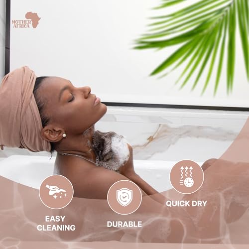 MOTHER AFRICA African Net Sponge Authentic with Knots 2 Pack Black Owned Exfoliating Body Scrubber Bath Sponge for Shower Washcloth Loofah Gentle Deep Cleansing Back Scrubber Face & Body Men & Woman - color: Dark Brown & Linen Tan