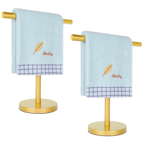 Hand Towel Holder Stand, Freestanding Bathroom Towel Rack, Gold, 2 Pack | Weighted base keeps towels stable and doubles as a display stand for jewelry, watches and hair accessories - color: Golden-2 Pack