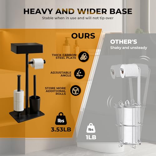 Freestanding Toilet Paper Holder Stand with Shelf for 7 Rolls, Free Standing Black Toilet Paper Roll Holder with Wipes Storage Drawer, Rustproof Metal Floor Bathroom Tissue Holder for Bathroom - size: Style 2