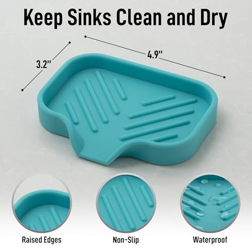 Zulay Kitchen Small Silicone Sponge Holder (4.9x3.3”) – Space-Saving Sink Organizer Tray for Sponge, Soap, Brush & More – Compact Non-Slip Dish for Kitchen & Bathroom (Aqua Sky) - color: Aqua Sky (Small), size: Small (4.9x3.3)
