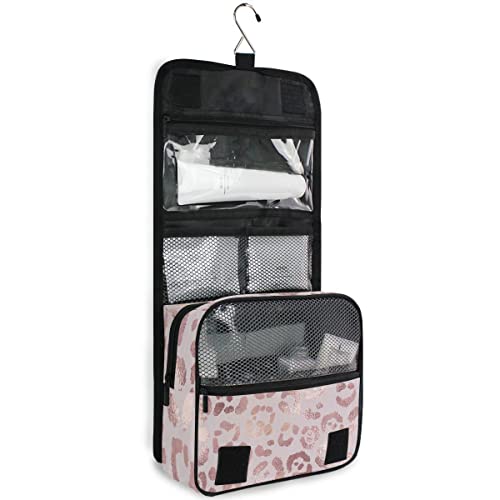 senya Hanging Travel Toiletry Bag Kit Makeup Case Cosmetics Organizer for Men Women - color: Leopard Print Cheetah Rose Gold