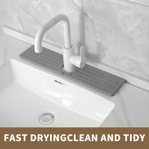 Diatomite Faucet Mat for Kitchen Sink, Quick-Dry Stone-Like Sink Mat, Flat Lay Absorbent Countertop Drying Mat for Faucet Area, Hard Diatomite Mat, Gray, 15.8 x 4 in - color: Gray-D2