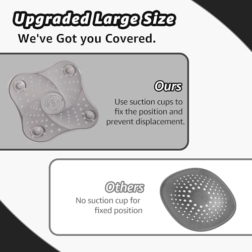 Silicone Hair Catchers Drain Screens 2-Pack, 5.31-inch Square Shower Drain Protectors Strainers with Suction Cup Suit for Showers, bathrooms, Sinks, Floor drains (Grey)