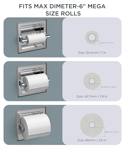 FORIOUS Recessed Toilet Paper Holder, Stainless Steel Durable Tissue Roll Holder Wall Mount for Bathroom Space Saving Design with Mounting Bracket, Wall Toilet Paper Dispenser Insert, Chrome - color: Chrome