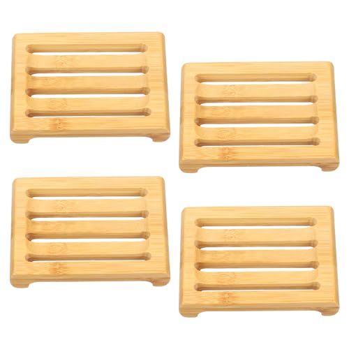 uxcell Wooden Soap Tray, 4 Pack - Wooden Soap Dish, Natural Bamboo Soap Holder, Soap Saver Tray Self Draining for Shower, Bathroom, Bathtub, Kitchen Sink