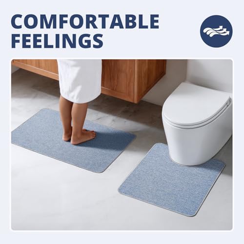 Bathroom Rugs Sets 2 Piece, Thin Bath Mat & U-Shaped Contour Toilet Rug Absorbent Quick Dry, Machine Washable, Non Slip Low Pile Bath Mats for Bathroom/Tub/Sink/Shower (27"x17" Plus 24"x20" U, Blue) - color: Blue, size: 17"x27"+U Shape 24"x20"-2pack