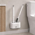 ROOM127 Wall-Mounted 2-in-1 Toilet Brush Set with Holder and Crevice Brush | Curved Under-Rim Bowl Brush with V-Shaped Crevice Scrubber and Long Handles for Tile Gaps, Grout Lines and Bathroom Corners