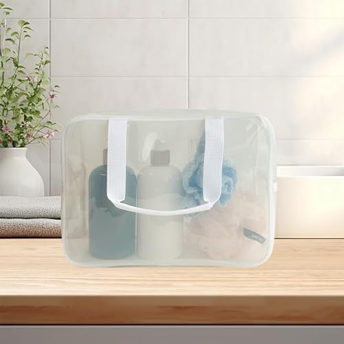 PVC Clear Pure Color Transparent Large Zipper Cosmetic Pouch Travel Makeup Cosmetic Bag with Handle for Travel Bathroom Toiletry Organizer (A23014-101-44) - color: A23014-101-44