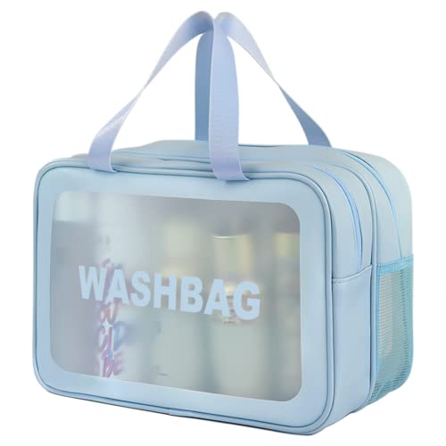 DAPOWER Travel Toiletry Bag for Women, Matte Translucent Toiletry Bag with Handy Handle, Makeup Cosmetic Organizer Bag for Travel Toiletries Accessories (Blue-XL) - color: Blue-XL