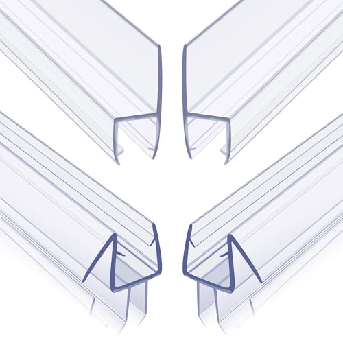 Frameless Shower Door Seal Set for 1/4 Inch Glass Doors - 2-Pack Bottom Seal and 2-Pack Side – Stop Shower Leaks and Create a Water Barrier (1/4” x 39”)