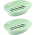 WYOK 2-Pack Soap Dish with Drain Plastic Sponge Holder Easy Cleaning Soap Saver Tray Caddy Keep Dry Stop Mushy for Shower Bathroom Kitchen(Green) - color: Green