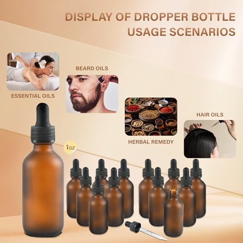 NOOEEISS 12 Pcs, 2oz Dropper Bottle, Amber Glass Eye Dropper Bottle, Tincture Bottles with Dropper, Pretty Finish, Leak-Proof Design, Stronger Suction for All Kinds of Mixed Liquids - color: Amber Frosted, size: 2oz-12Pack