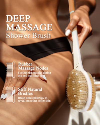 Shower Brush for Massage Dry Brushing: Back Scrubber for Shower with 18.1" Anti Slip Long Handle - Bath Body Brush for Lymphatic Drainage Exfoliator Improving Skin Health for Women Men Elderly(Orange) - size: Long Handle 18.1 in-Orange