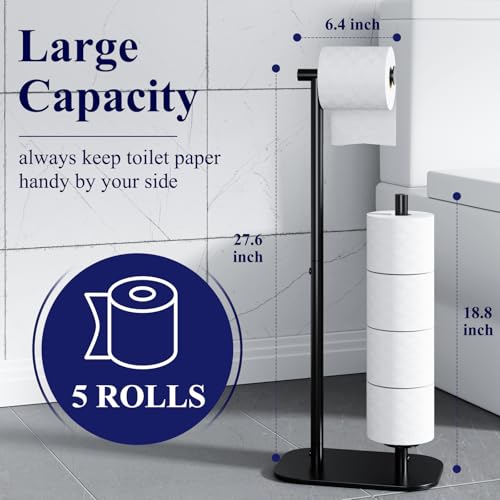 Kitsure Toilet Paper Holder Free Standing - Large Capacity Toilet Paper Holder for 4 Rolls, Rustproof Toilet Paper Stand with Non-Slip Stable Base, Black, Large - color: Black, size: Large - 1 Pack