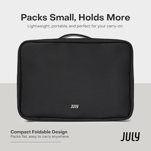 July Hanging Toiletry Bag with Hidden Hook, Clear & Leak-Resistant PVC Pocket, Toothbrush Tab, Water-Resistant Nylon and Leather Trims - Travel Essentials Bag, Bathroom Travel Organizer - Black - color: Black