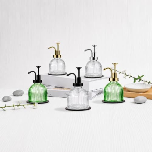 SheeChung 8 Oz Glass Soap Dispenser Bathroom, Green Liquid Hand Soap Dispenser with Pump, Refillable Dish Soap Dispenser for Kitchen, Cute Modern Stripes Lotion Bottle, Shampoo (Black Pump, 1 Pack) - color: Green-black Pump, 1 Pack