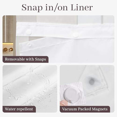 Yiatn No Hook Cream Shower Curtain with Snap in Fabric Liner Set - Hotel Style with See Through Mesh Top Window, Modern Geometric Waterdrop Design,Waterproof and Washable, 71x74 INCH - color: Cream, size: 71"W x 74"L (Pack of 1)