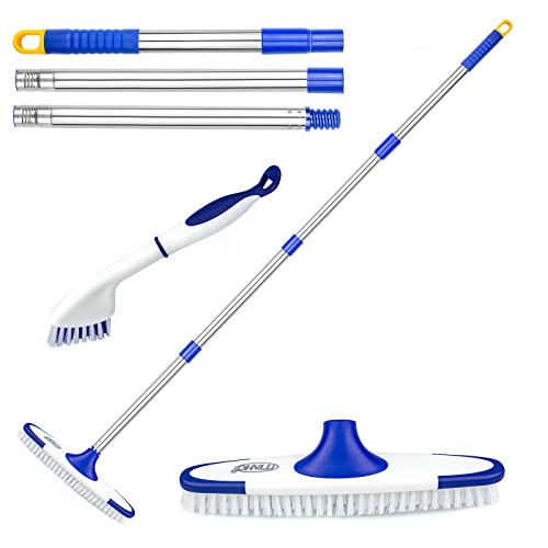 Floor Scrub Brush with Long Handle - 53" Deck & Grout Cleaner Brush Set for Tile, Marble, Stone, Bathroom, Patio, Garage, Deck & Floor Cleaning - size: 11"