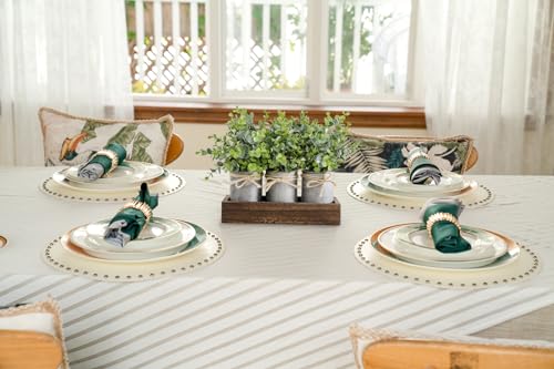 Dahey Fake Eucalyptus Plants Farmhouse Table Centerpieces for Dining Room | Set of 3 Galvanized Pots, Brown Wood Tray, For Bathroom Coffee Kitchen Entryway Living Room Decor, No Maintenance Required