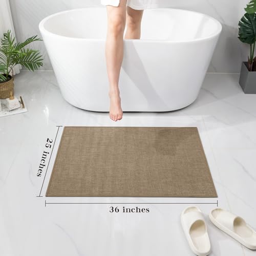 chakme Bathroom Rugs Mat 36x25, Ultra Thin Non Slip Bath Mat Large Quick Dry Absorbent Bath Mat for Bathroom Floor, (Dark Beige, 36"x25") - color: Dark Beige, size: 2' x 3' (Rectangular)
