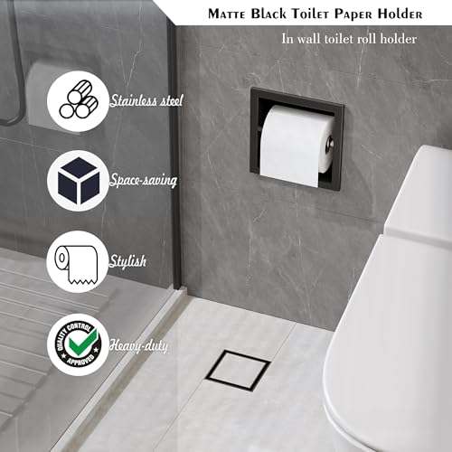 Neodrain Recessed Toilet Paper Holder, Matte Black Toilet Paper Holder Built-in, Stainless Steel Recessed Tissue Paper Roll Holder, in Wall - color: Matte Black, size: 6X6In