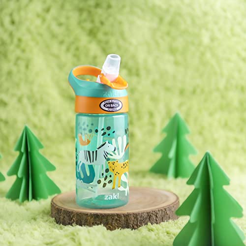 Zak Designs 16oz Riverside Kids Water Bottle with Spout Cover and Built-in Carrying Loop, Made of Durable Plastic, Leak-Proof Water Bottle Design for Travel (Dino Camo & Safari, Pack of 2) - color: Dino Camo & Safari