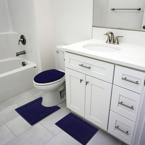 SHACOS Microfiber Bathroom Rugs Set of 3 with Toilet Lid Cover | Non Slip Washable Bath Mat Absorbent Bathroom Carpet 16"x24"+U Shape Toilet Rug 20"x24"+Toilet Lid Cover 19"x21", Navy Blue - color: Navy Blue, size: 16"x24"+U-Shape 20"x24"+Lid Cover 19"x21