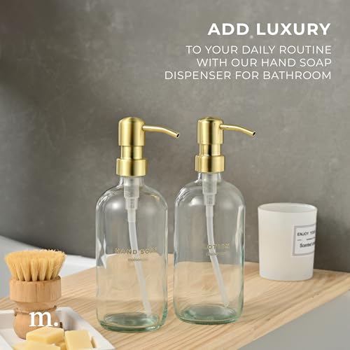 MaisoNovo Soap Dispenser 2-Piece Set | 16.9oz Clear Bottles with Gold Stainless Steel Pump Core - color: Clear/Gold
