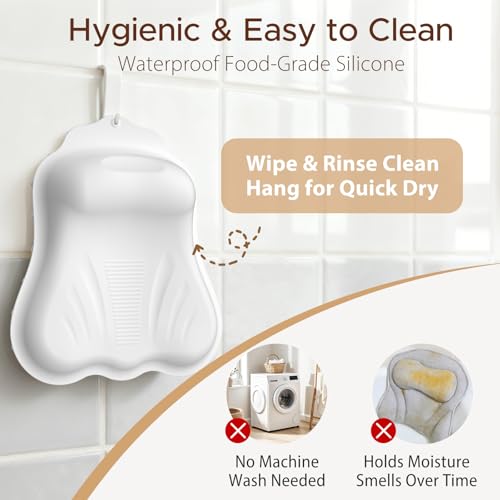 Bath Pillow for Tub, Adjustable Silicone Bathtub Pillows for Head and Neck, 0"–2.3" Neck Support, 34 Suction Cups, Easy to Clean, No Machine Wash Needed (White) - color: White
