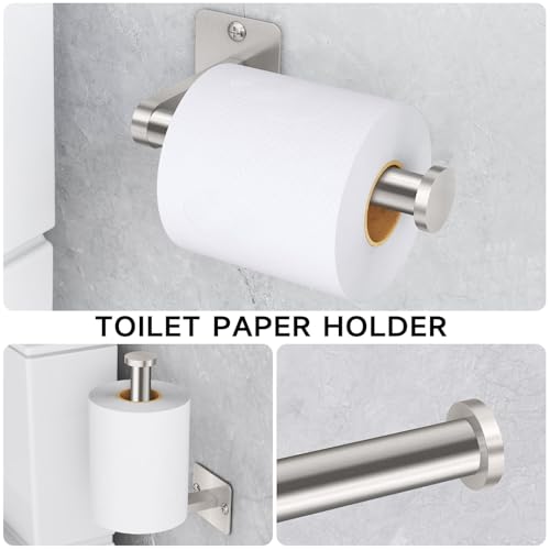 KLJKPA Brushed Nickel Bathroom Accessories Set, 4 PCS Bathroom Hardware Set | 24 inch Towel Bar, Towel Racks for Bathroom, Robe Towel Hooks, Toilet Paper Holder Wall Mounted - color: Brushed Nickel (4 Piece), size: 24 inch