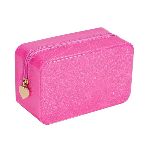PVC Jelly Travel Makeup Bag,Waterproof Cosmetic Bag/Case with Zipper, Toiletry SPF Bag for Sunscreen, Skincare, and Daily Essentials (09Small Hot Pink) - color: 09Small Hot Pink
