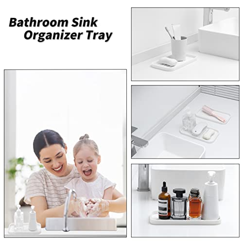 MicoYang Silicone Kitchen Sink Organizer Tray for Multiple Usage,Eco-Friendly Sponges Holder for Kitchen Bathroom Counter or Sink,Dish Soap Dispenser,Scrubber,Bottle,Cup (White, 10"×5.3") - color: White, size: 10" x 5.3" x 0.7"