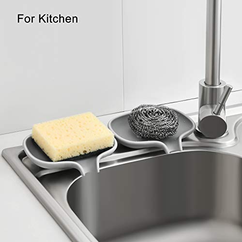 SUBEKYU Silicone Soap Dish for Bathroom,Bar Soap Holder for Shower with Draining Tray, Waterfall Soap Tray for Kitchen Sink, Set of 2 (2 * Gray) - color: 2 * Gray